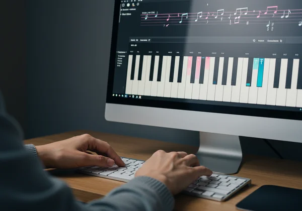User playing online piano with computer keyboard