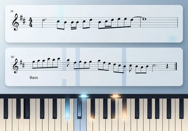 Piano dalam talian bersepadu dengan pemapar skor muzik.