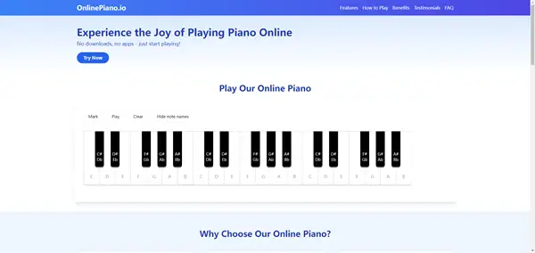 Online piano interface on computer or phone.