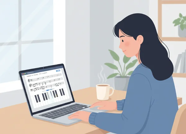 使用在线钢琴进行视奏练习的人