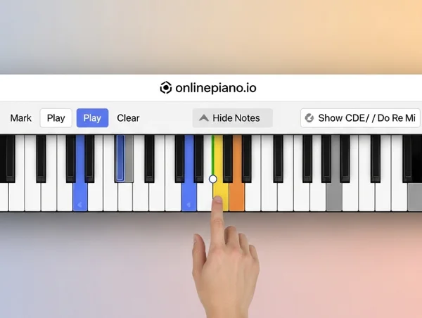 Interfaz de piano online que muestra el diseño de las teclas