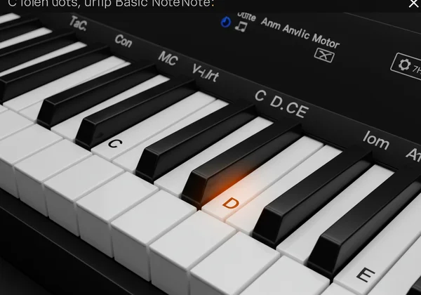 Virtual piano showing C, D, E notes highlighted