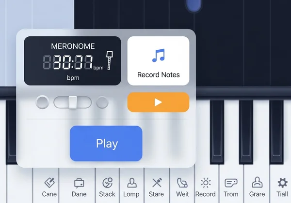Online piano tools: metronome and recording buttons.