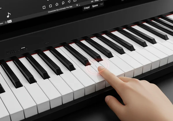 Una interfaz de piano virtual en línea que se muestra en la pantalla de una computadora