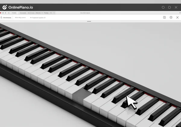 Homepage der Online-Klavierplattform mit virtueller Tastatur.