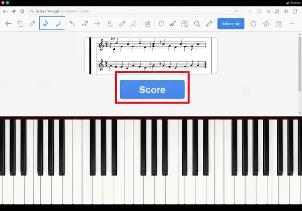 Online piano interface with highlighted 'Score' button.