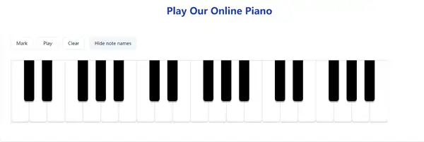 Clean online piano interface without ads.