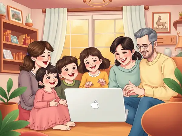 Family enjoying music together with online piano.